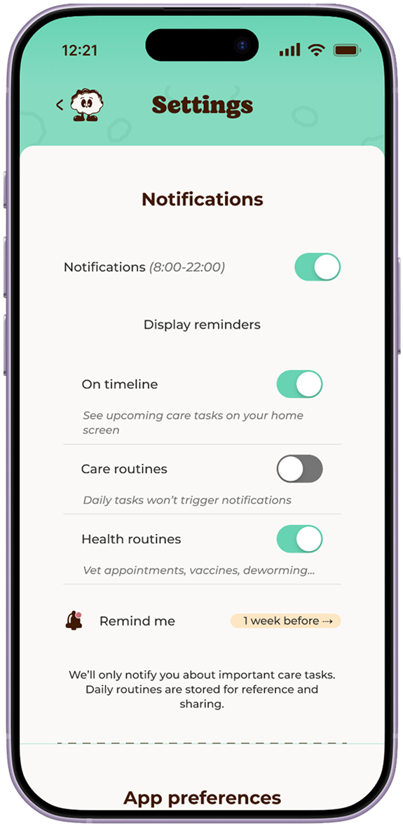 Notification settings design for the Truffle app