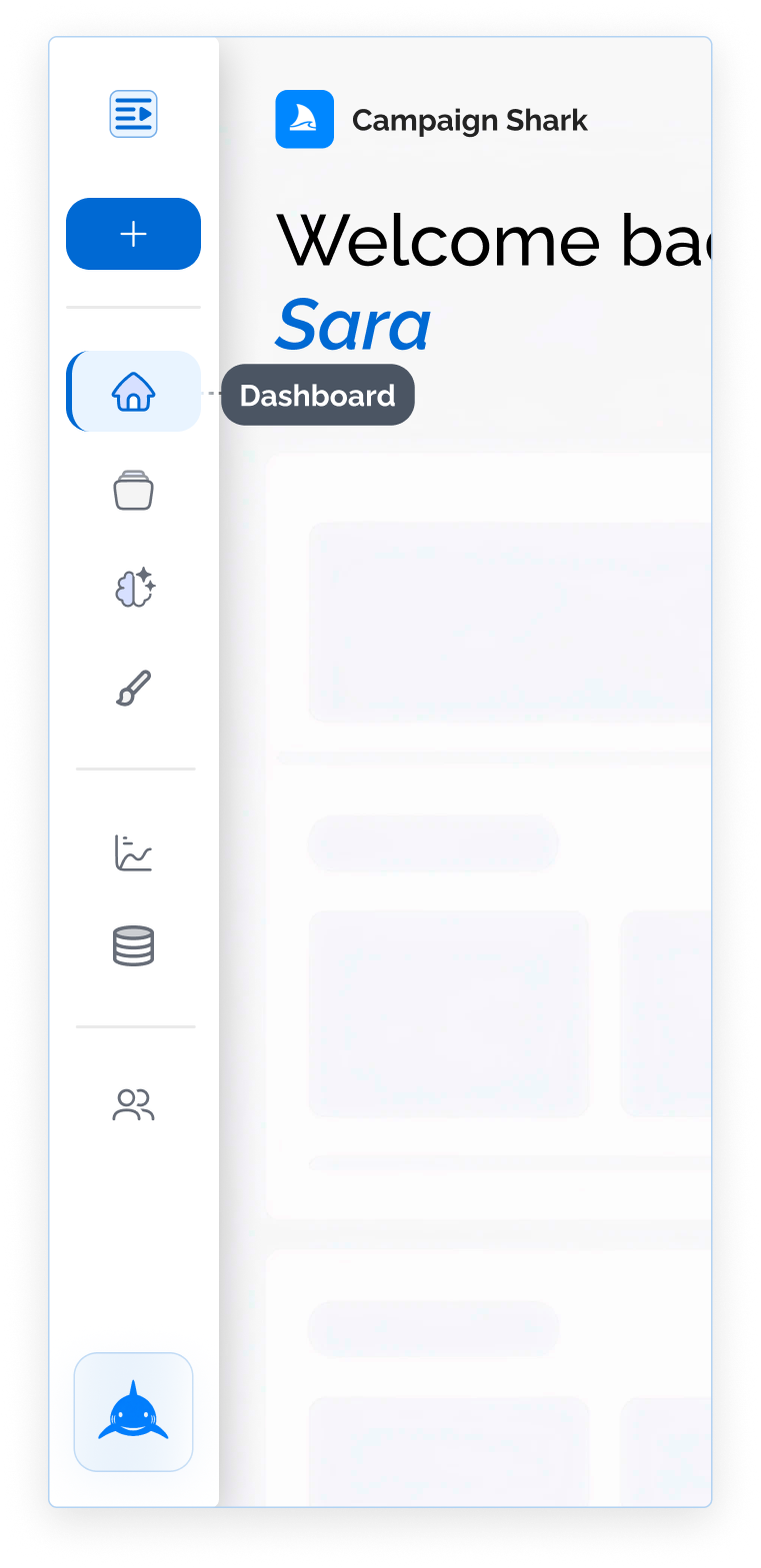 Campaign Shark navigation proposal with collapsed sidebar