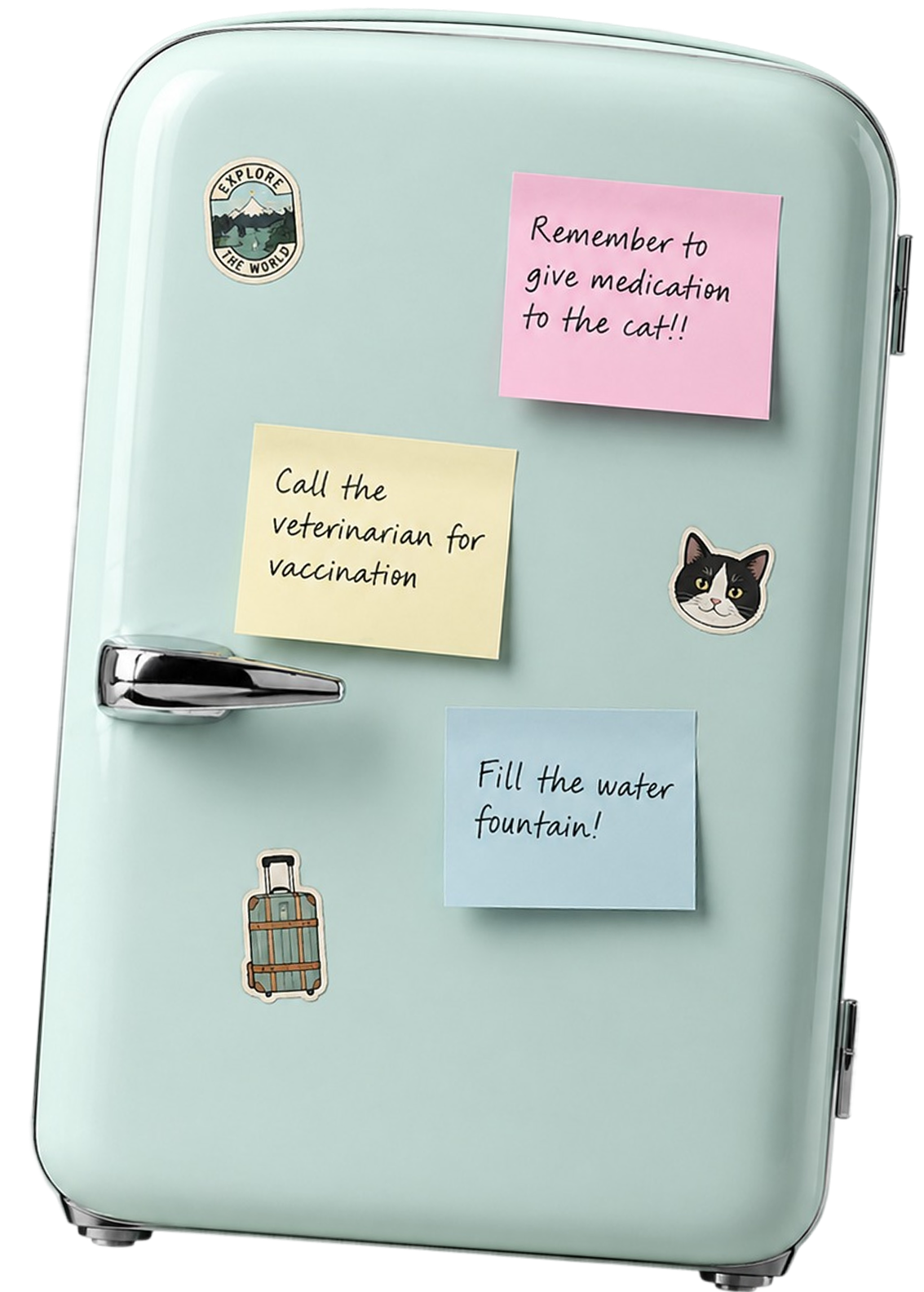 Refrigerator covered with pet care reminders